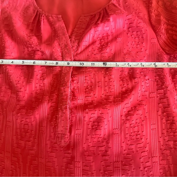 Talbots Top 3/4 Sleeve Sheer Lined Rose Pink Blouse SZ Med 3-Button Front Tunic - Picture 8 of 16